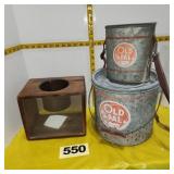 (2) Old Pal Minnow Buckets, "Jim Dandy" Bug Box,