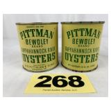 (2) Pittman Bewdley 1 Pt Oysters Can,