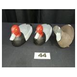 Herters Decoys, (2) Red Head,  (1) Hen Bufflehead