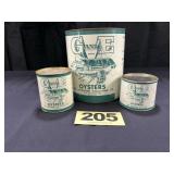 1 Gal, 1 Pt, 12 Oz. G and E Oysters Cans,