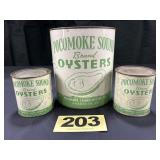 1 Gal, (2) 1 Pt Pocomoke Sound Oysters Cans,