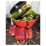 Fuel Cans, Plastic Totes, Sprinklers, Preen etc