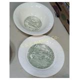 (2) Frontier jug Whiskey qt bottles Dishes and tin