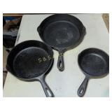 (3) Cast iron pans (2) Griswold #'s 6, 8, & 3