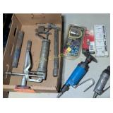 Flat of Misc. (2) Air die grinders mini grease gun