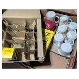 (6) Corelle mugs with clear 25 watt lightbulbs
