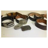 Various men's belts and buckles