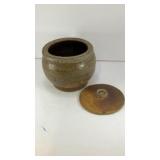 Hand-thrown stoneware pottery bowl with lid 1975