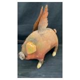Rustic handcrafted folk art pig, recycled metal