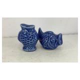 Blue porcelain fish vase salt & pepper shakers
