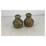 Small embossed metal salt & pepper shakers