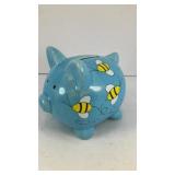 Ceramic blue pig Dubuque Diamond Jo bank 4.5'