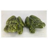 Small green gender-specific ceramic frogs