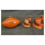 (3) small ceramic pottery football vessels