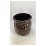 Dark brown ceramic planter, basket weave pattern