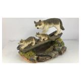 Wolf & pups on fallen tree figurine 7.5' x 7' x 5'