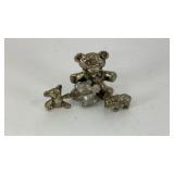 (4) miniature metal teddy bears