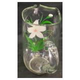 Glass pitcher w/ handpainted white flower