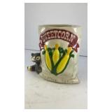 5.5' ceramic raccoon and sweet corn vessel