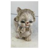5' Japanese cat and basket ceramic vessel