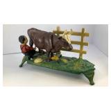 Kicking cow mechanical cast iron coin bank