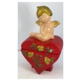 Ceramic heart box w/ angel on top