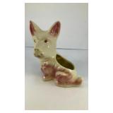 5' Terrier dog ceramic vessel, white & pink glaze