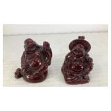(2) small red resin Laughing Buddha figurines