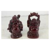 (2) small red resin Laughing Buddha figurines