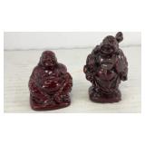 (2) small red resin Laughing Buddha figurines