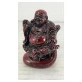 Red resin Laughing Buddha figurine 2' tall