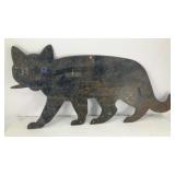 Tin black cat w/ marble eyes wall hanging