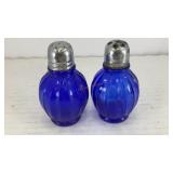 Blue glass bottles salt & pepper shakers
