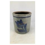 Salt-glazed stoneware crock w/ blue floral motif