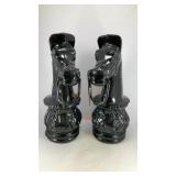 (2) black glass horse head gate/fence post toppers