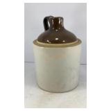 (2) two-tone crock jugs, one corked, one not