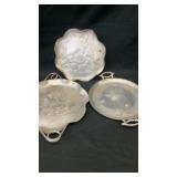 (3) Aluminum serving trays w/ floral motifs