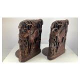 (2) Leaping buck in woods plaster book ends