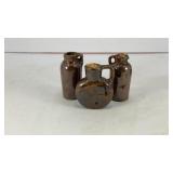 Set of (3) miniature brown jugs, approx 1.5' tall