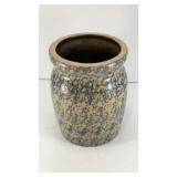 Hand-thrown pottery vase with blue design