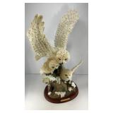 Owl Family Posing on a Tree resin sculpture
