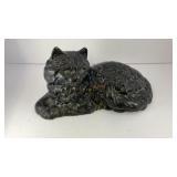 Black Persian cat cast iron doorstop w/ green eyes