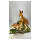 Two deer fawns on grass bone porcelain sculpture