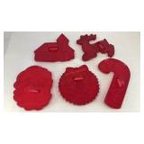 (5) red plastic cookie cutters, various shapes