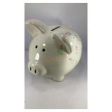 7' ceramic white pig with flowers piggy bank