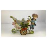 6' tall flower cart and boy porcelain vessel
