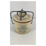 3' Stoneware crock w/ wire bail lid closure