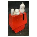 Snoopy on dog house plastic coin bank