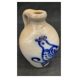 Beaumont Pottery stoneware jug w/ blue quail 1985