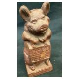Cast iron Wise Thrifty Pig coin bank